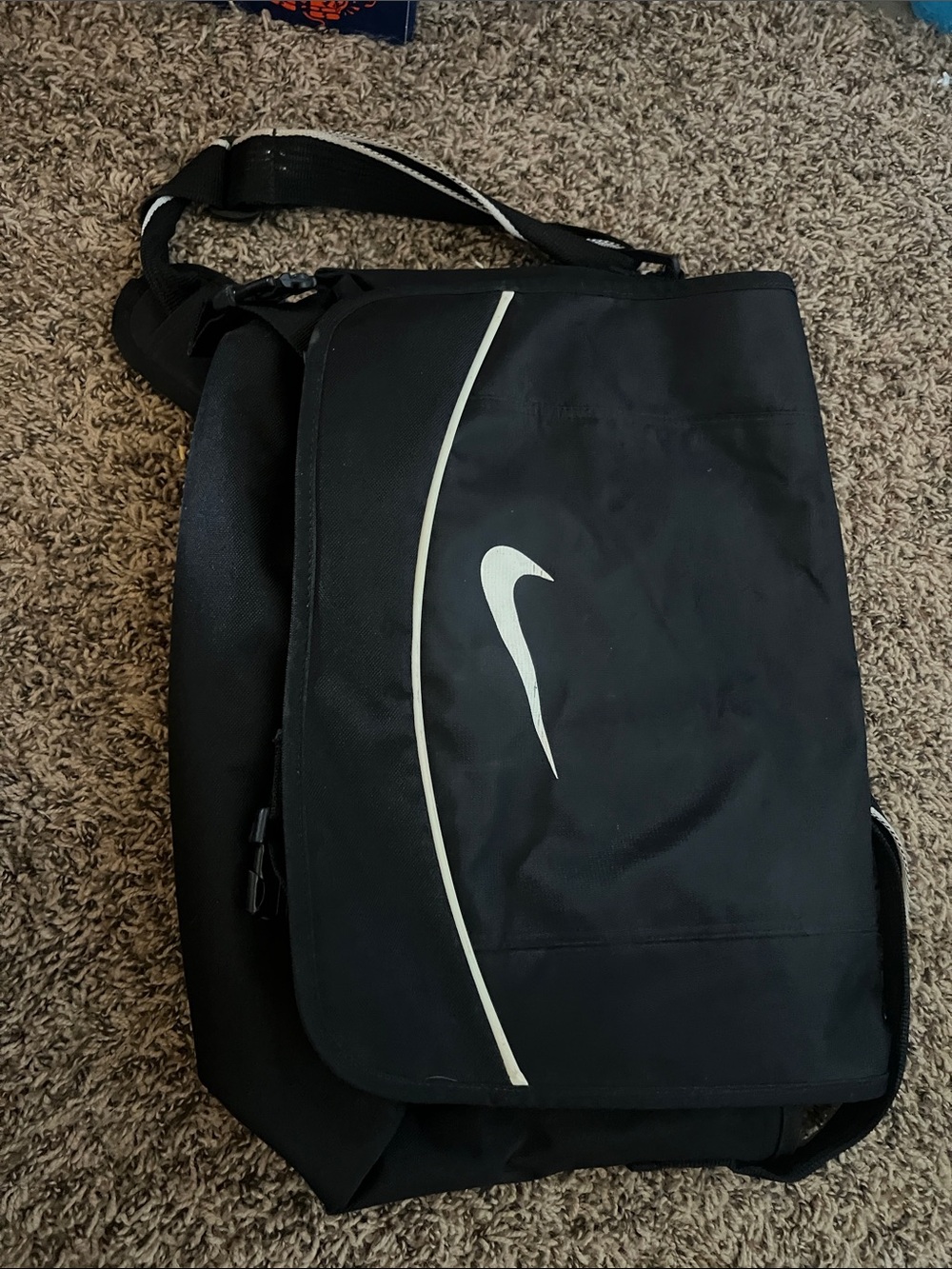 Nike Black Messenger Bag with White Swoosh Accent